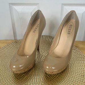 Guess nude all manmade high heels 5”. Cork heel and bottom. Size 7.M
